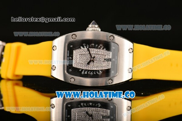 Richard Mille RM007 Miyota 6T51 Automatic Steel Case with Diamonds Dial and Yellow Rubber Strap - Click Image to Close